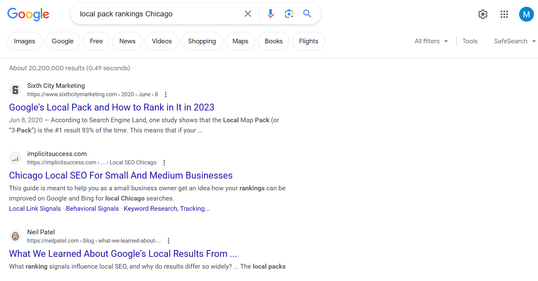 Local Pack Rankings example